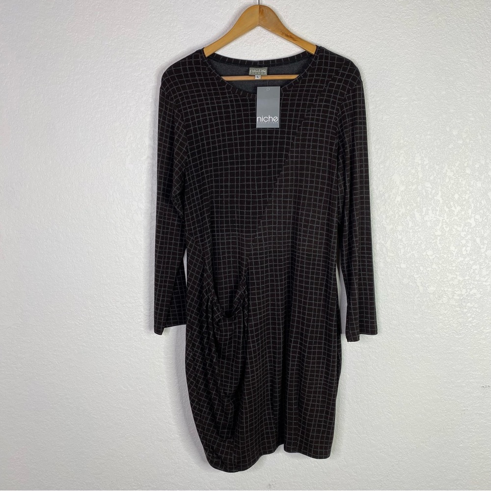 Niche Nilgun Derman Brown Grid Print Jersey Sculpture Tunic